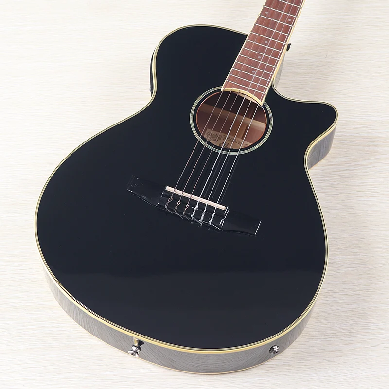 40 Inch Electric Classical Guitar 6 String Full Basswood 39 Inch High Glossy Cutaway Design with EQ Black&Natural Color view 3