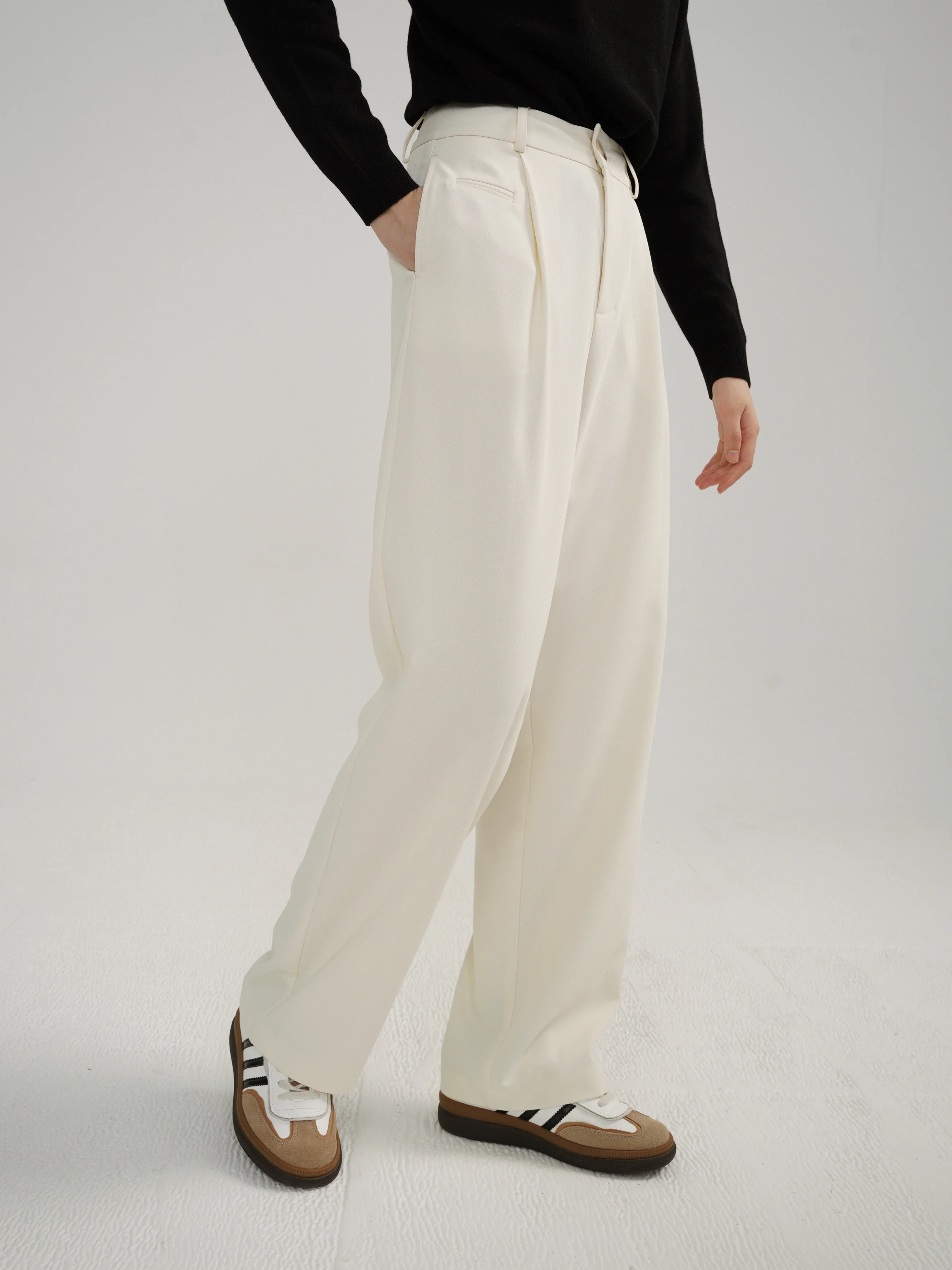 Elegant High Waist Wide Leg Pants Autumn Winter Straight Trousers for Women Slim Fit Casual Draped Long Floor Length Suit Style