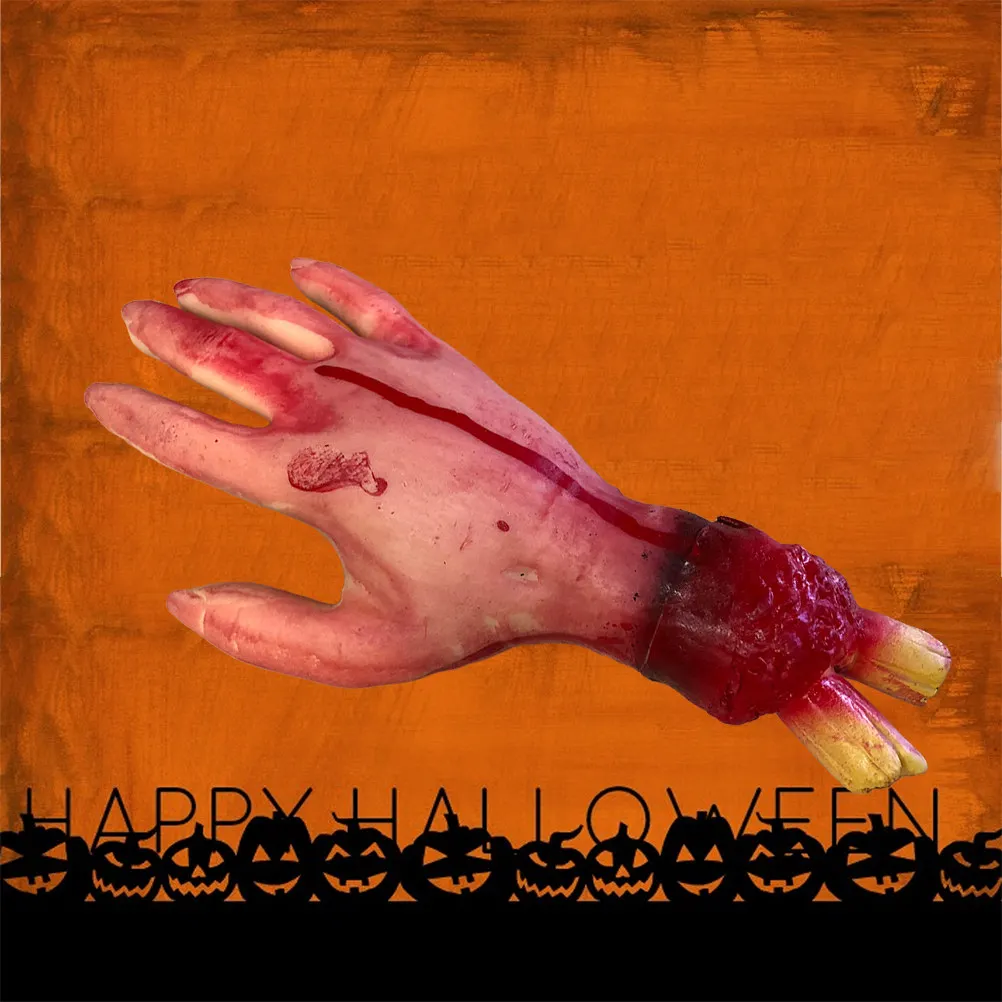

2Pcs 25x10cm Broken Hand Horror Decoration for Halloween Party Prom Scary Rubber Severed Hands with Blood Hyper-Realistic