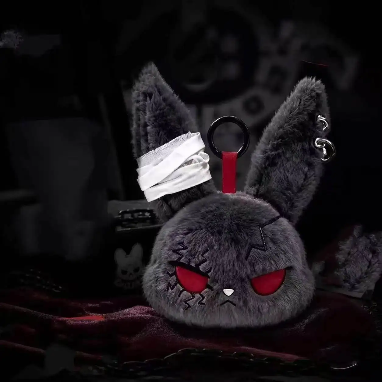 Popular Kawaii Dark Rabbit Plush Doll Gothic Style Cute Rabbit Plush Doll Keychain Pendant Children's Gift view 3
