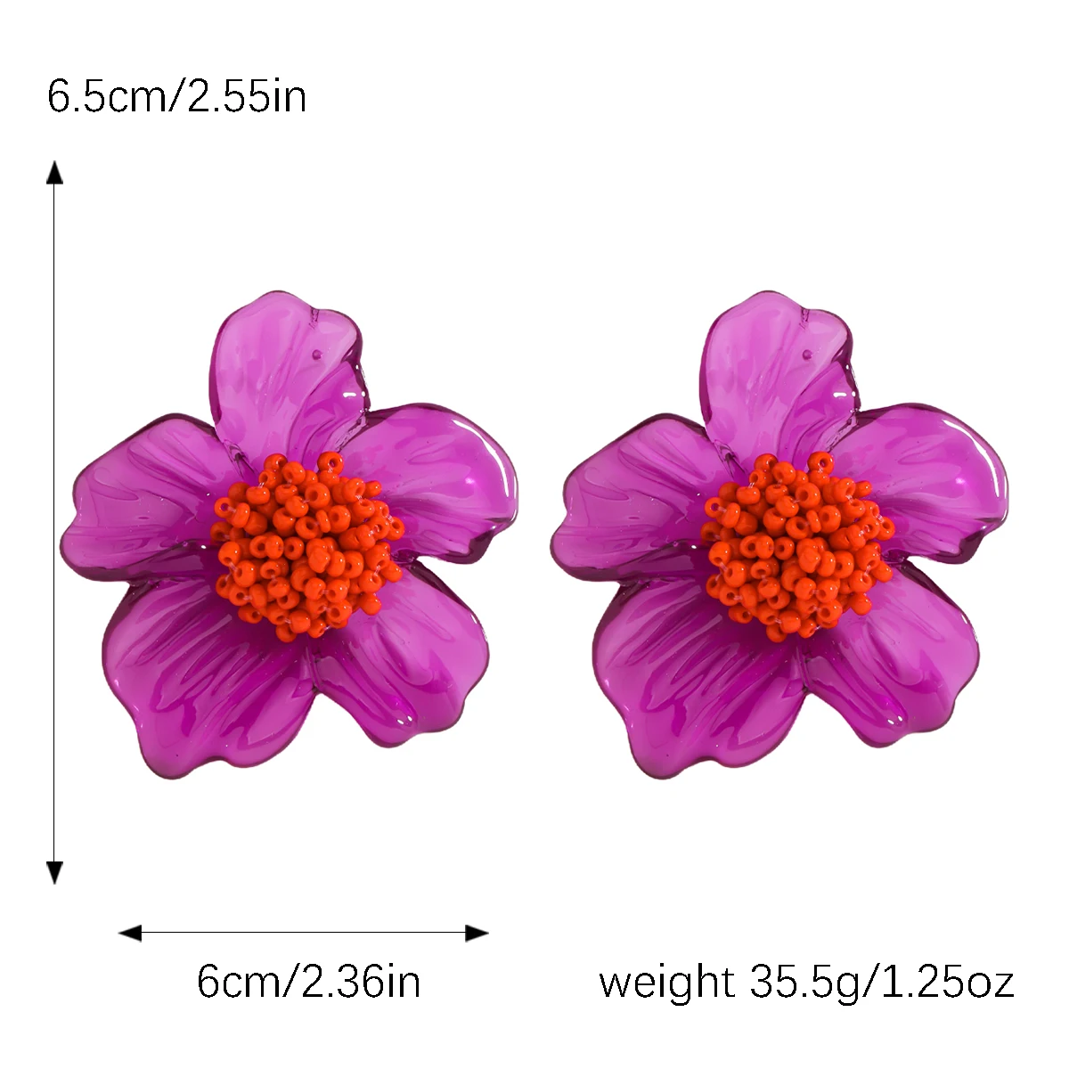 ZA 2024 New Exaggerated Handmade Beaded Resin Large Flower Earrings,Bohemian Transparent Acrylic Floral Earrings for Women