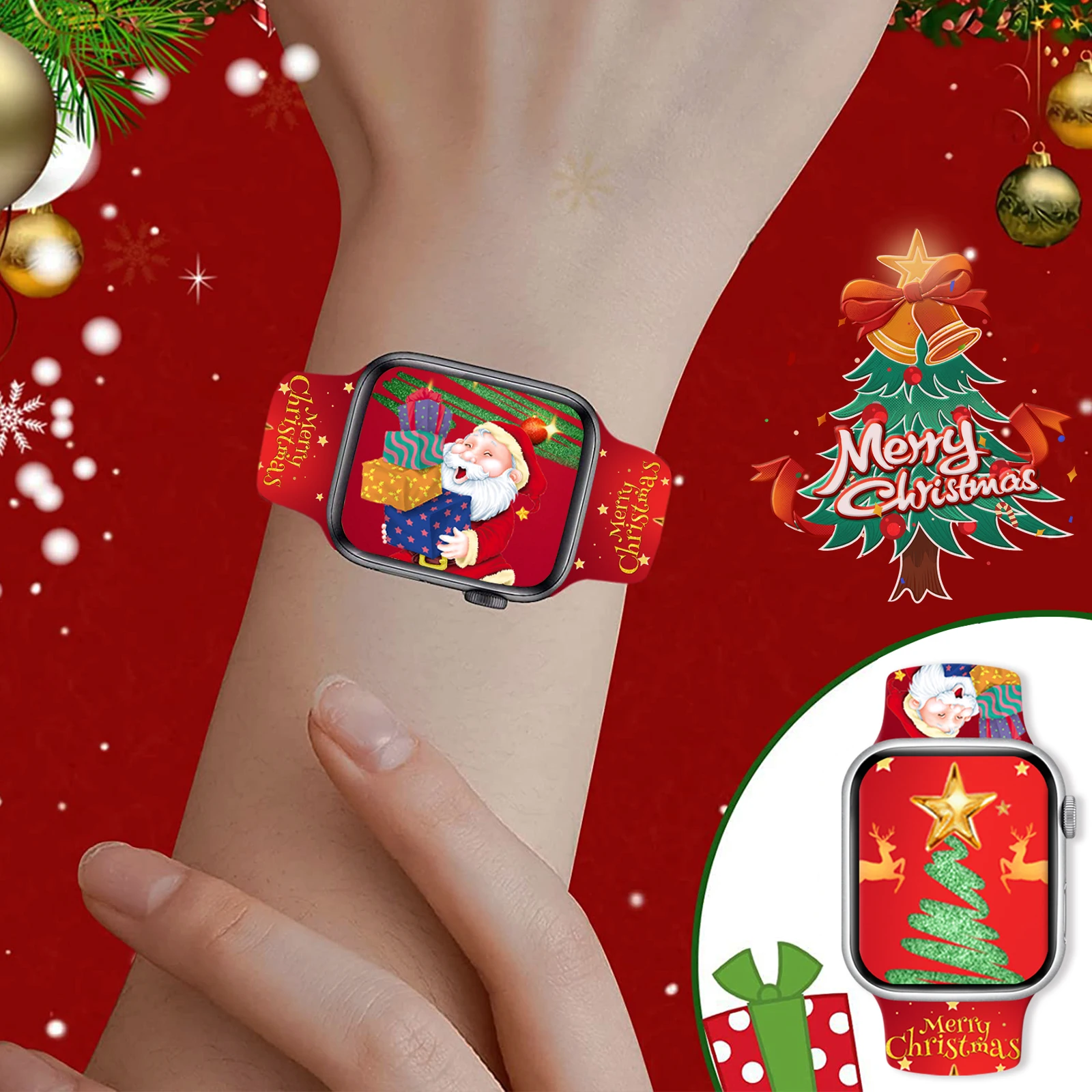 Kerst 6 bedrukte band voor Apple Watch 46 mm 45 mm 42 mm 40 mm 38 mm 49 mm horlogeband vervangbare armband voor iWatch 11 10 9 8 band