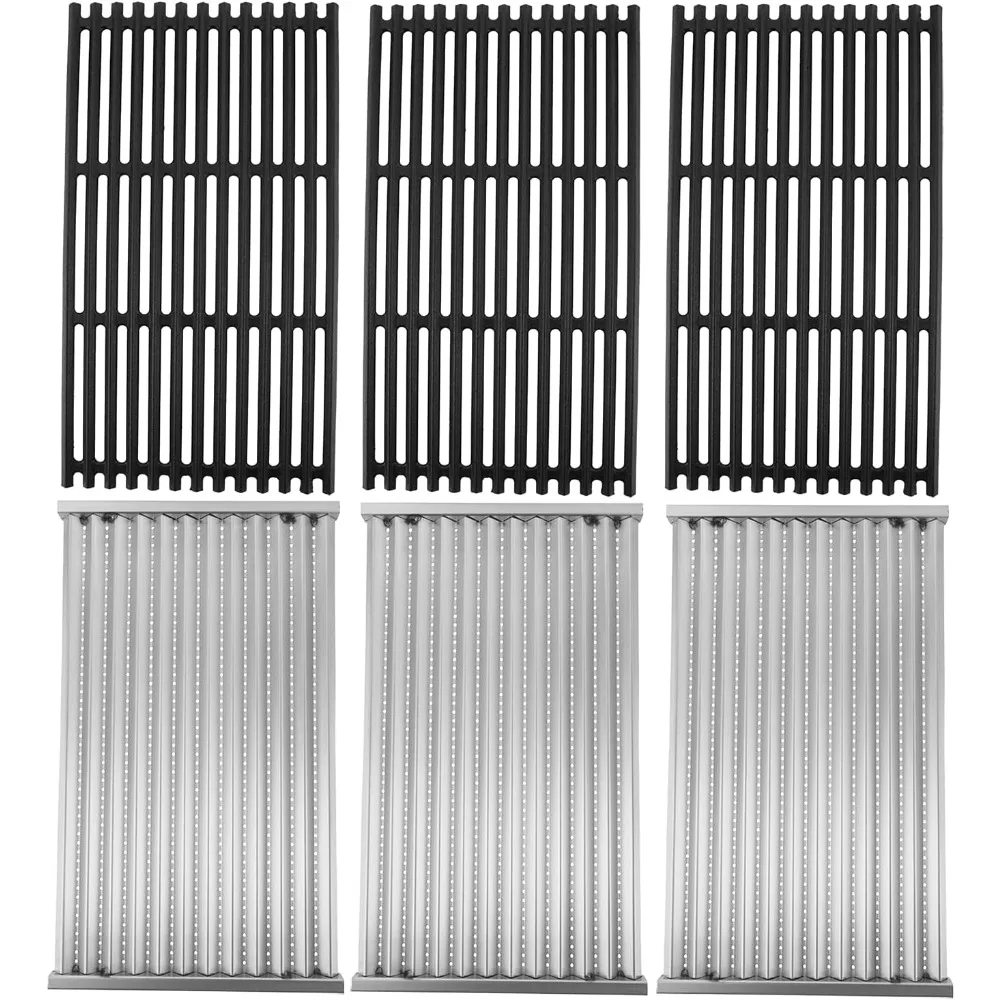 Stamped Emitter & Cast Iron Grill Grate Replacement  463276016 466242715 466242815 G541-0016-W2 G533-2200-W1, 17x9.5'', 3PCS Set