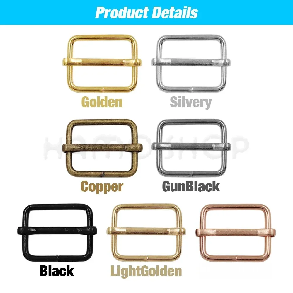 10pcs Metal Slides Square Ring Buckles Strap Adjuster For Belt Ribbon Strap Bag Hardware Sewing Cat Dog Collar DIY Accessories