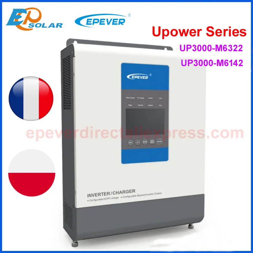 EPever UPower Inverter Charger for 24V 48V Battery Pure Sine Wave Off Grid Tie Inverter and MPPT 60A Solar Charger UP3000-M6322