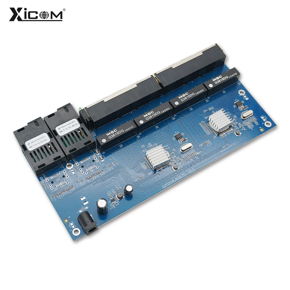 PCBA Gigabit Fiber Optic Converter Board 8*RJ45 2*SC Fiber Ethernet Switch 10/100/1000M Optical Media Converter Single Mode