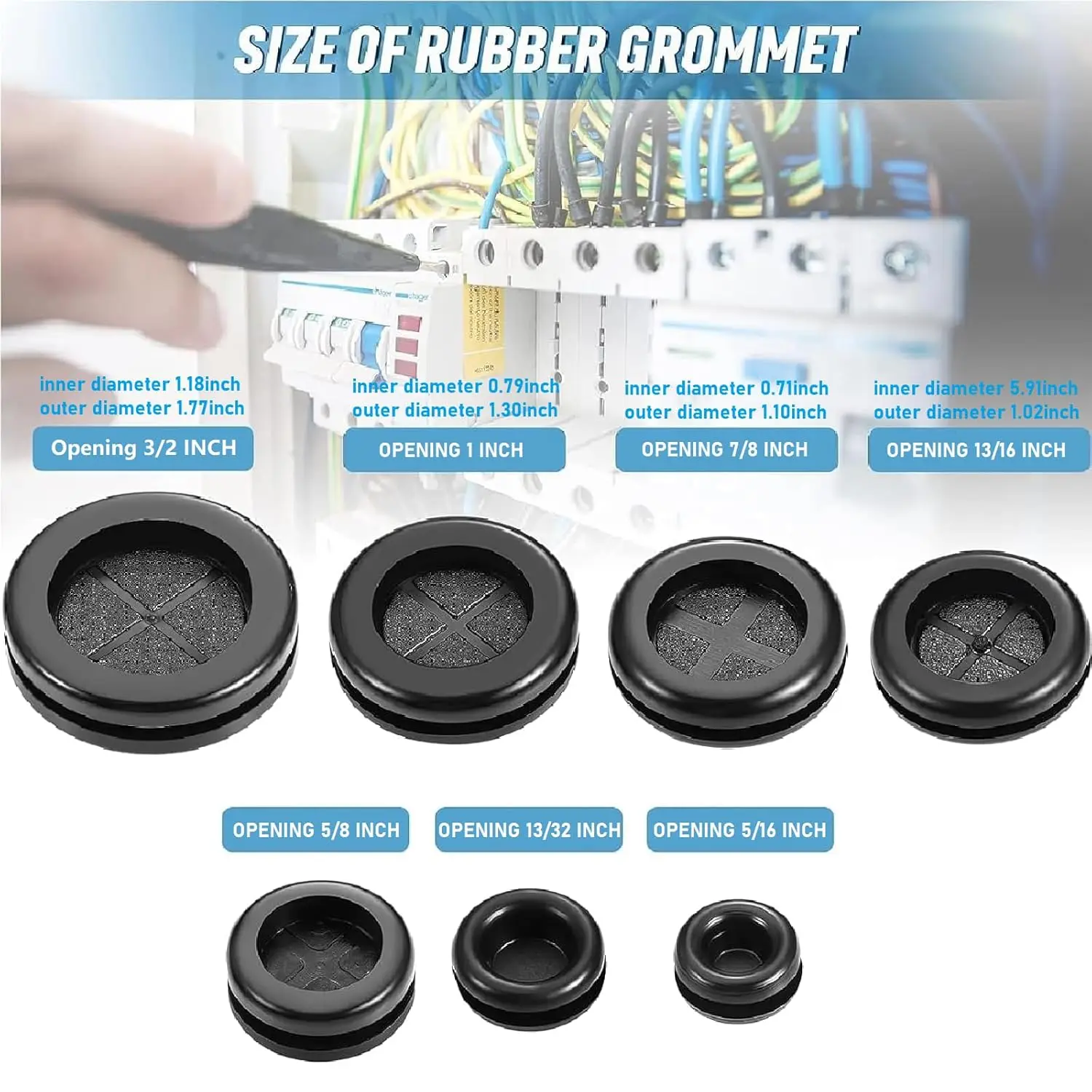 Round Rubber Plug Hole Grommet Dia 12mm~110mm Double Sided Electrical Firewall Gasket For Protecting Cable Wire Hole Plug