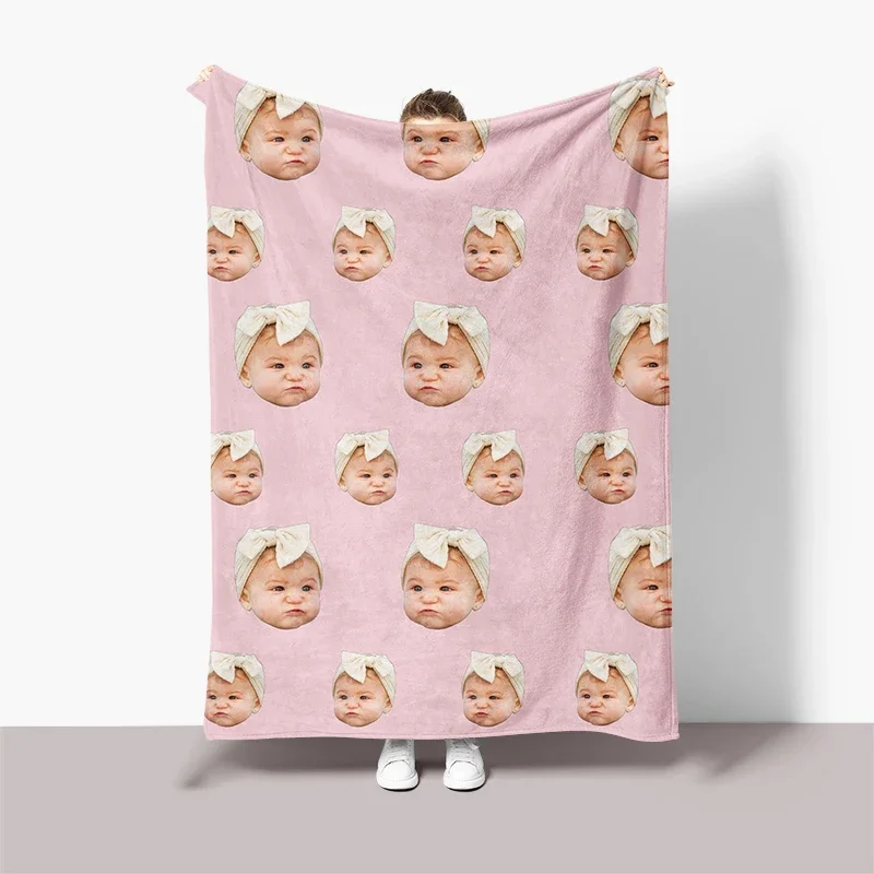 

Custom Face Blanket with Picture Personalized Pink Blankets with Photo Customized Unisex Funny Face Blanket Gifts for Men Women