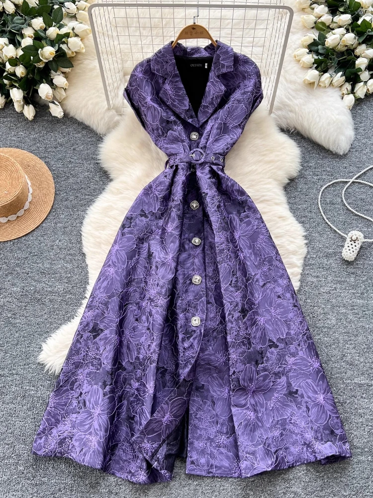 

Vintage Print Robe Femme Summer Dress Women Clothing 2025 Vestidos De Mujer Slim Waist Single Breasted A-line Elegant Dresses
