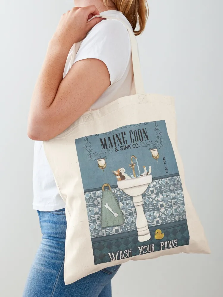 

Pet Poster Sink Maine Coon Wash Your Paws Tote Bag Women's bags Canvas bag for women reusable grocery bags tote bag university