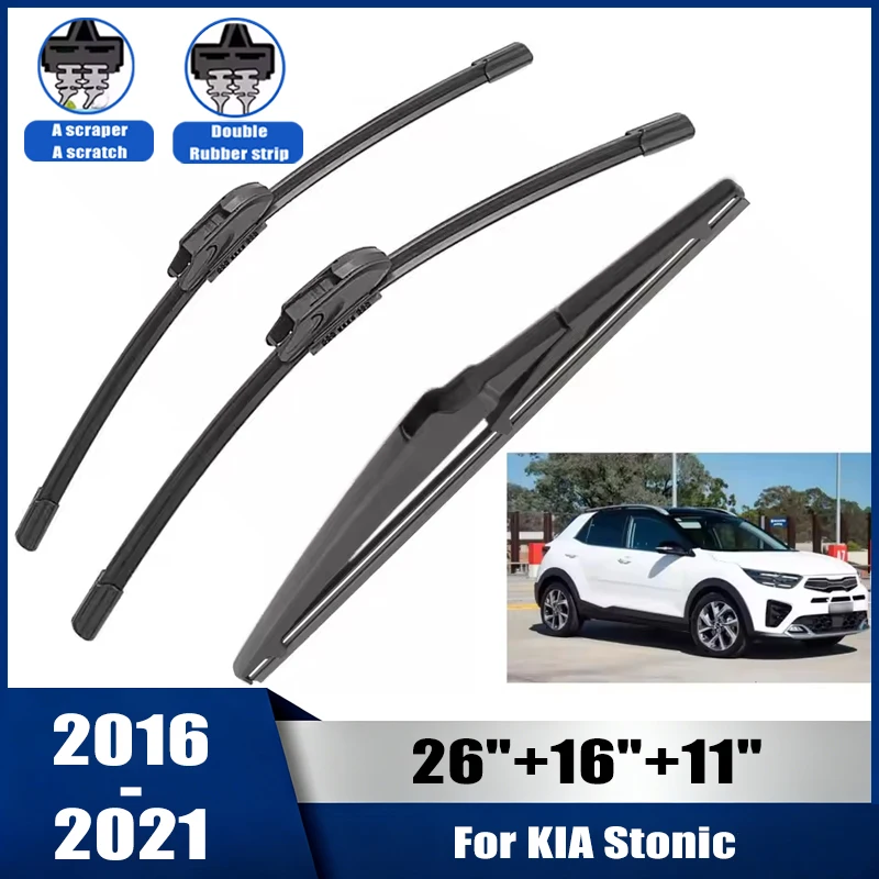 26''+16''+11'' Car Wiper For KIA Stonic 2016-2021 Front Rear Wiper Blades Brushes Auto Accessories 2017 2018 2019 2020 2021