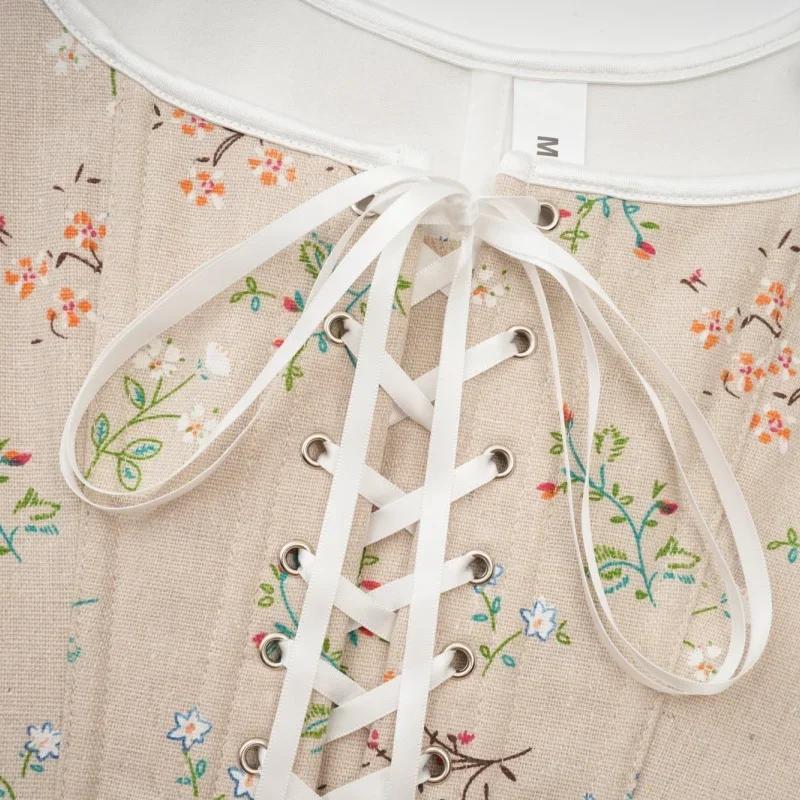 CosplayWomen أنيقة ريترو بوستير مشد المحاصيل القمم القوطية الأزهار طباعة الدانتيل متابعة رفع overالصدر المشدات حزام الكتف Corsele