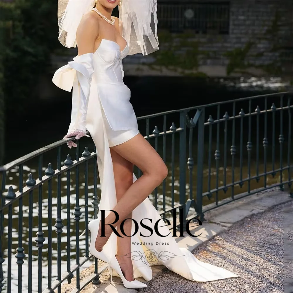 Sexy Short Wedding Dress Women 2026 Bows Long Sleeves Open Back Satin Pleat Above-Knee Bridal Gown Vestidos De Novia Customized