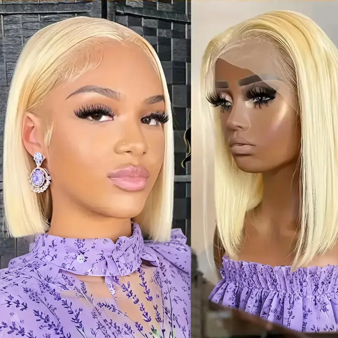 

Straight Short Bob Wig 613 Honey Blonde Color 13x4 Lace Front Human Hair Wigs For Woman