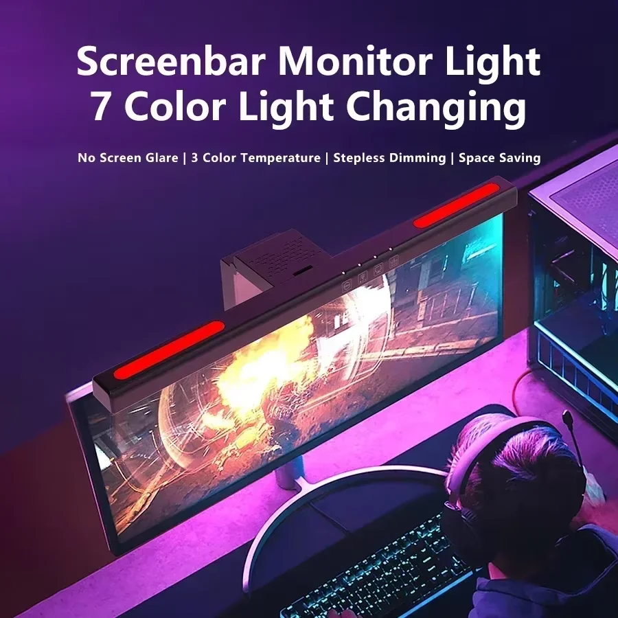 40cm Curved Screen Monitor Desk Lamp Hanging Computer Light Flat Screen for Work Study Gaming Room Atmosphere Internet Bar