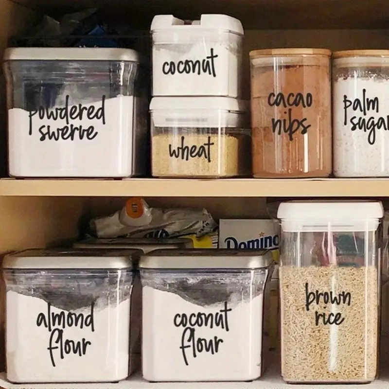 8 Sheets Waterproof Transparent Self Adhesive Kitchen Food Label Stickers for Jars Bottles Containers