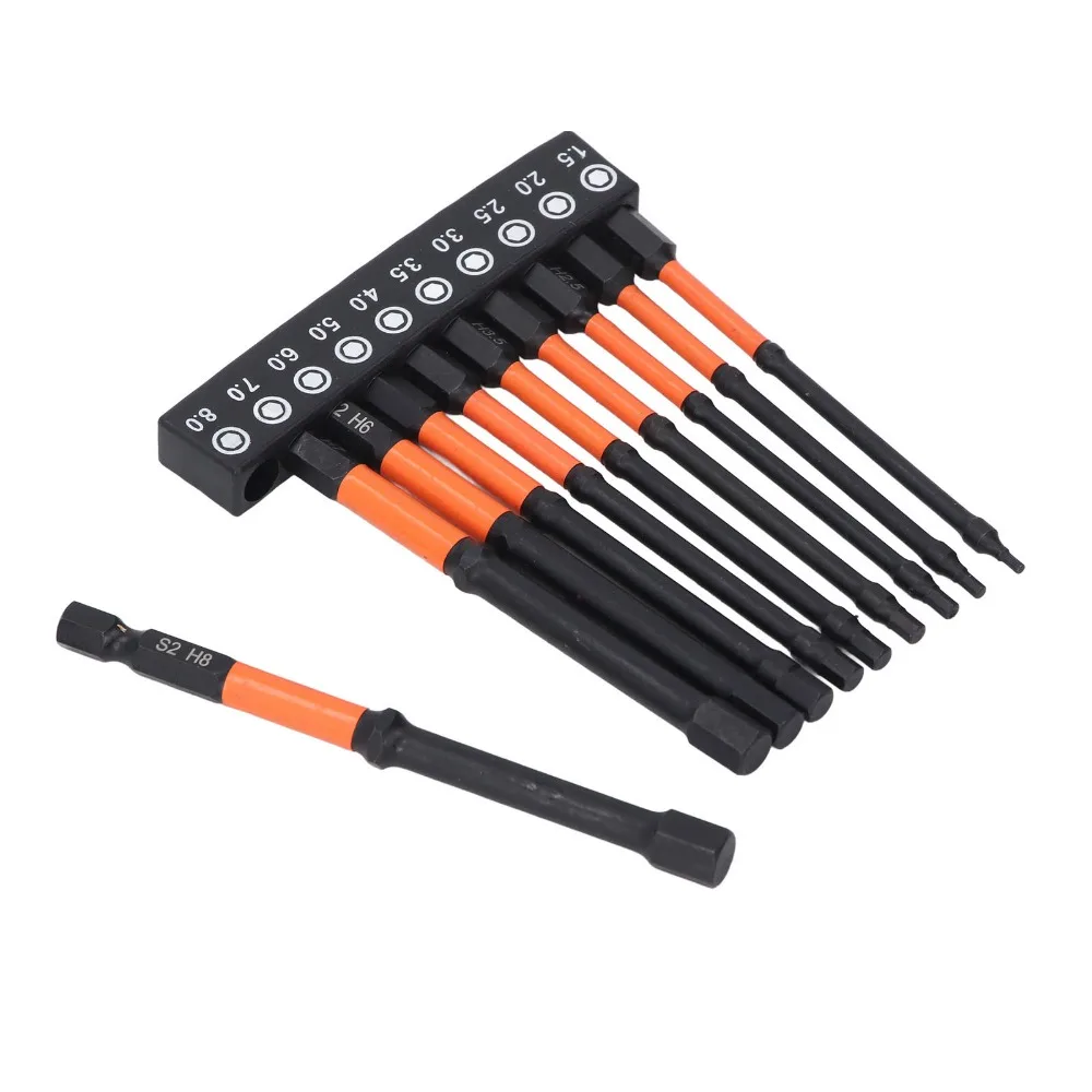10pcs 4 Inch Long Hex Wrench Drill Bit Set 1/4 Inch Hex Shank CNC Machined Tips Allen Wrench Drill Bit Set Hardened Core