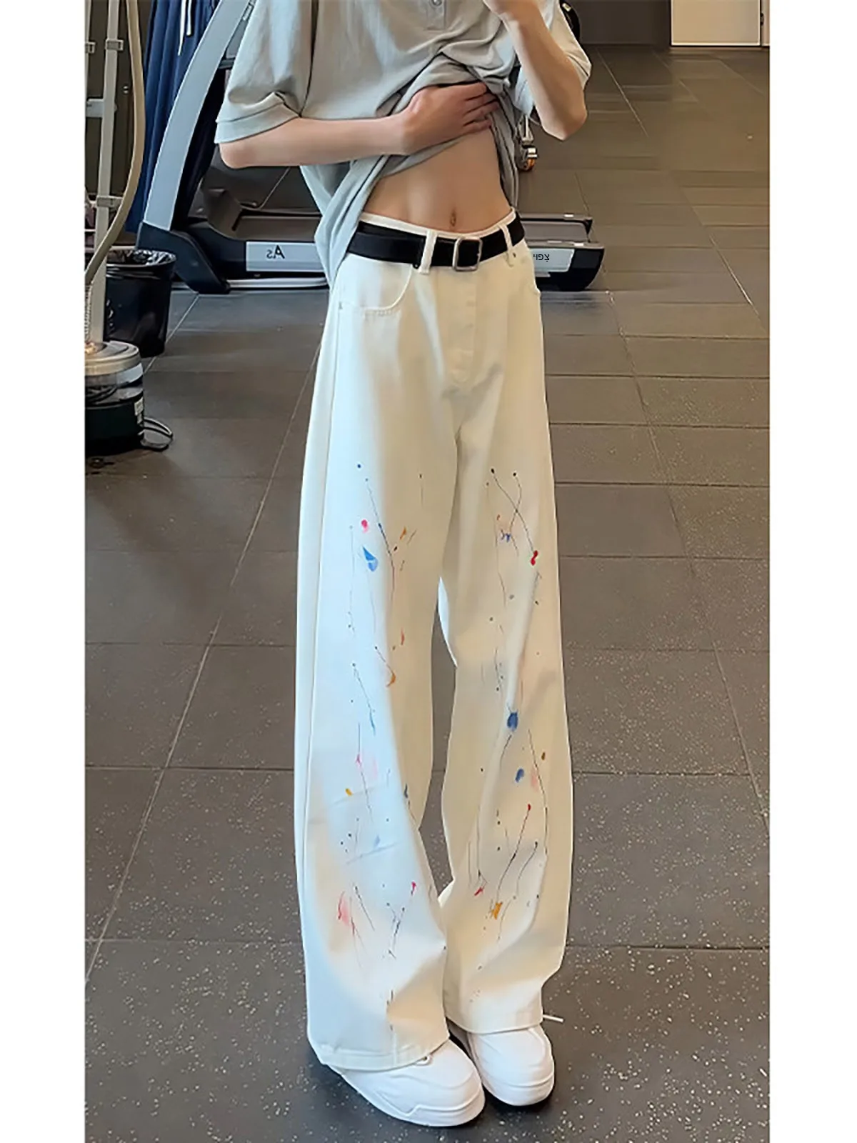 

White Splashed Ink Jeans Men's Women's Straight Leg Drapey Loose Cleanfit Slimming Wide Leg Pants Casual Youth Denim Jeans