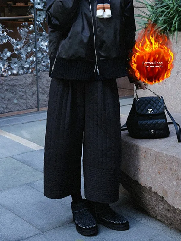 루즈 캐주얼 슬림 와이드 레그 나이프 팬츠 가을 겨울 신상 플러스 사이즈 여성 캐주얼 코튼 바지 하이웨이스트