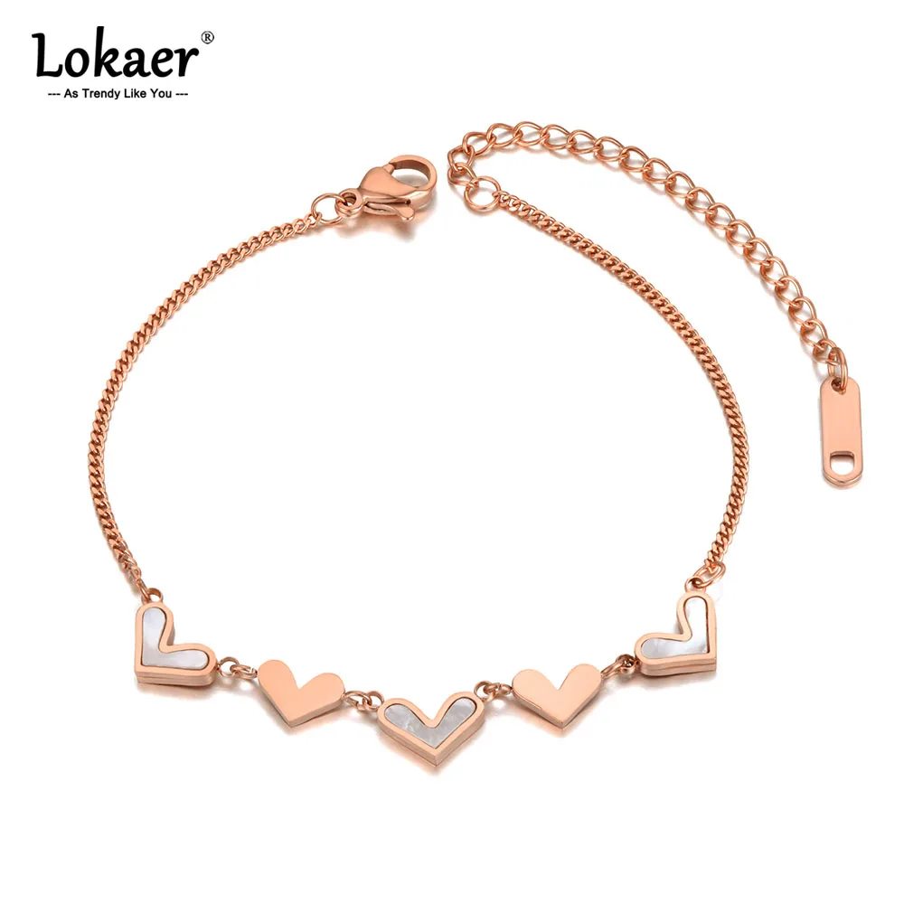Lokaer Trendy Edelstahl Weiß Shell Herz Charm Armbänder Für Frauen Mädchen Vergoldet Kette & Link Hochzeit Armband B21045