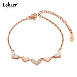 Lokaer Trendy Stainless Steel White Shell Heart Charm Bracelets For Women Girls Gold Plated Chain & Link Wedding Bracelet B21045