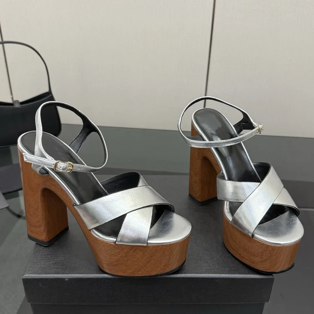 

Platform One-Piece Molding Square Heel Sandals Sexy Pointed Toe Square Heel Buckle Strap New Arrivals Fashion Women Morend Shoes