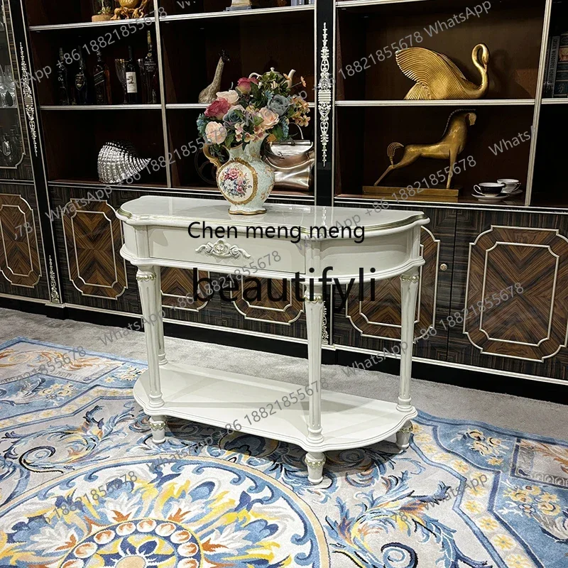 

French solid wood entrance table, European court luxury carved decoration table, living room sofa back storage table6220