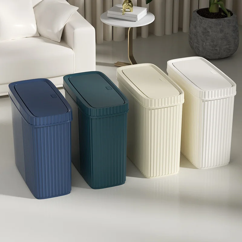 Bathroom Trash Can Press Type Toilet Waste Bin with Cover Odor Proof Narrow Garbage Can Living Room Bedroom Dustbin Waste Basket