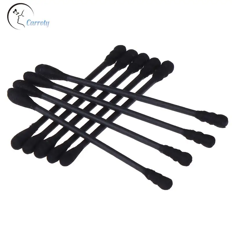 200pcs Disposable Cotton Swab Spiral Ear Cleaner Black Double Heads Swab Makeup