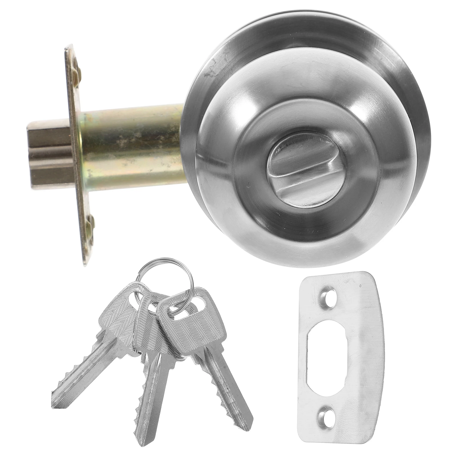 

Stainless Steel Door Lock Knob Key Silver Bedroom Bathroom Easy Installation Anti Rust Durable Travel Door Hardware
