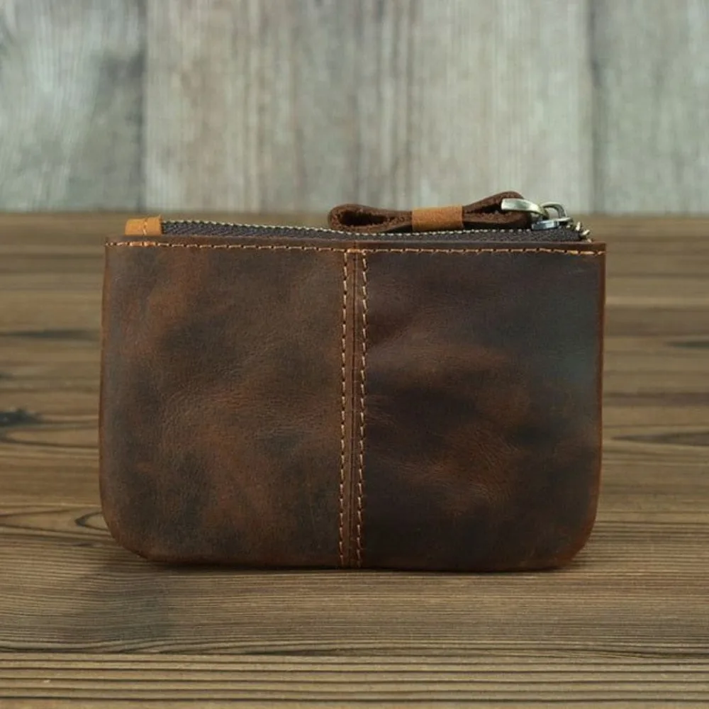 Handmade Leather Coin Purse with Zipper