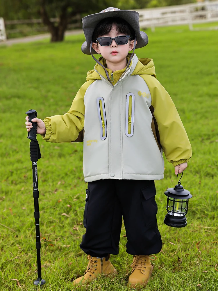 

Утепленная хлопковая куртка для мальчиков на осень-зиму, молодежная, свободного кроя, с капюшоном, теплая, с длинными рукавами, на молнии