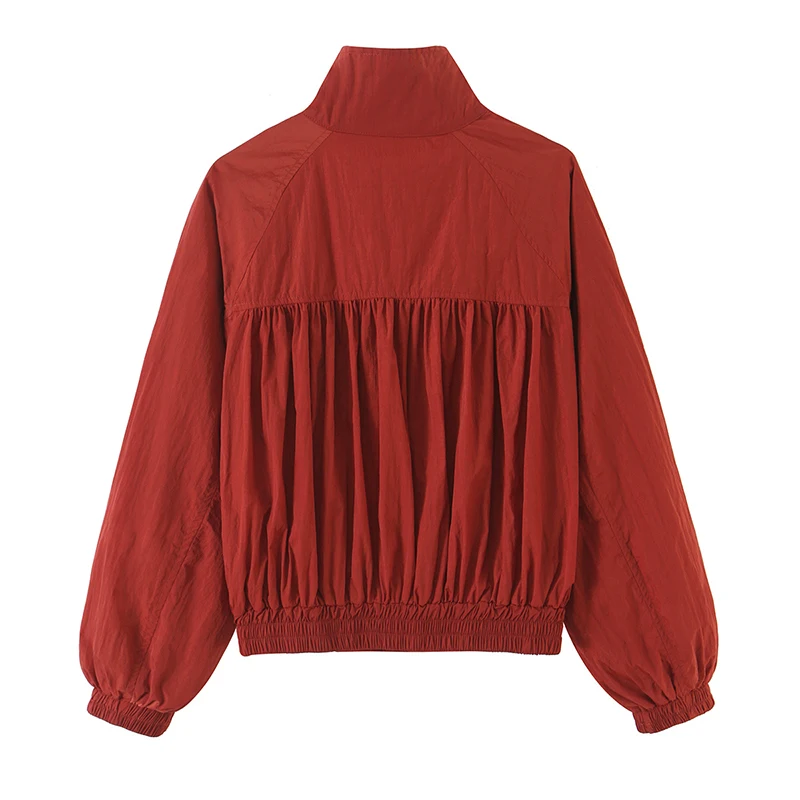YENKYE Fashion Women Solid Stand Collar Er Jacket Crinkled Texture Elastic Hem Casual Loose Outer Coat Daily Outfits