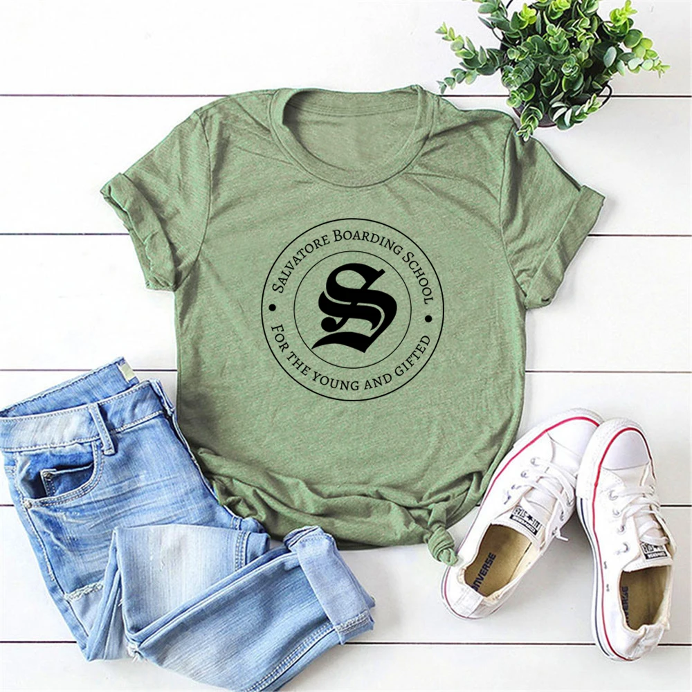 Retro Salvatore Boarding School T-shirt Vampire Diaries Damon Stefan Salvatore Shirt Tv Series Inspired Mystic Falls TVD Shirts