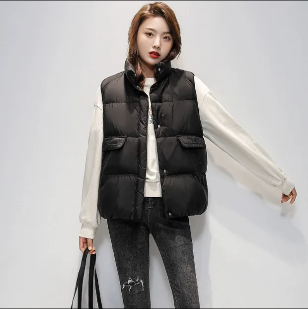 المرأة أسفل سترة بطة ريشة قصيرة جاكيت بلا إكمام موضة الشتاء الوقوف طوق صدرية كردينا نسائية с كبابيوشوكوم VT-361