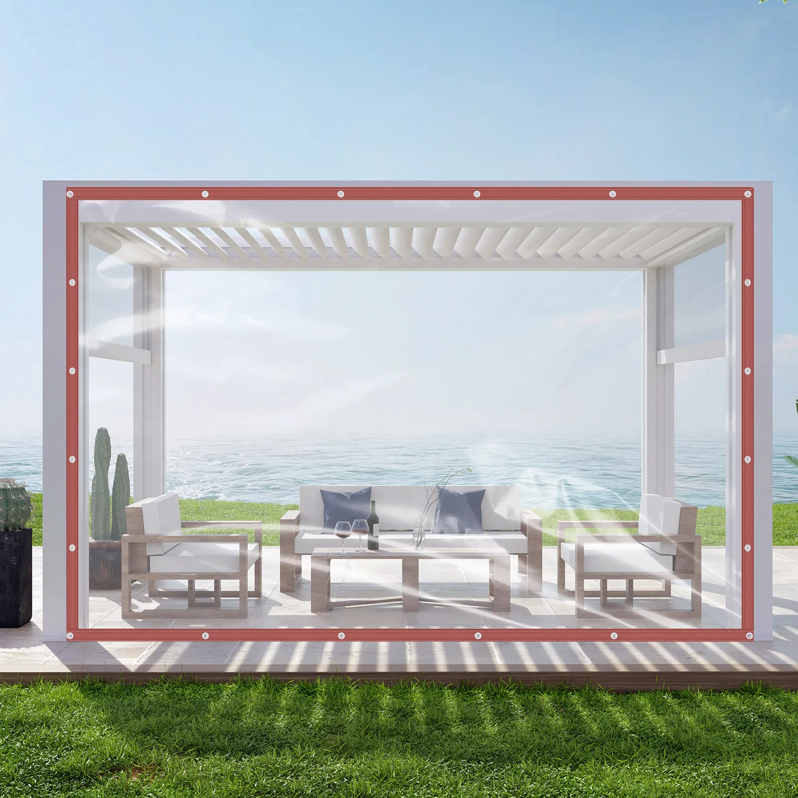 

Clear PVC Tarp 0.5mm Thick Waterproof 8x16ft Outdoor Rain Cover Patio Enclosure Curtain with Grommets