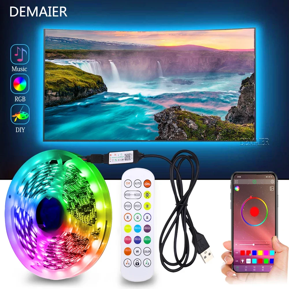 

5V USB LED Streifen Licht 1M 2M 3M 5M RGB Strip 5050 Bluetooth Musik Für Festival Party Schlafzimmer TV Hintergrundbeleuchtung