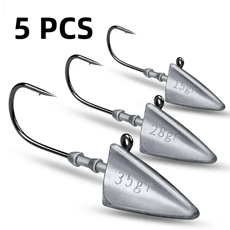 5pcs Triangle Jig Head Fishing Hooks with Sharp Hooks and Soft Bait,7g,10g,15g,21g,28g,35g,Premium Lead Jig Head Hooks