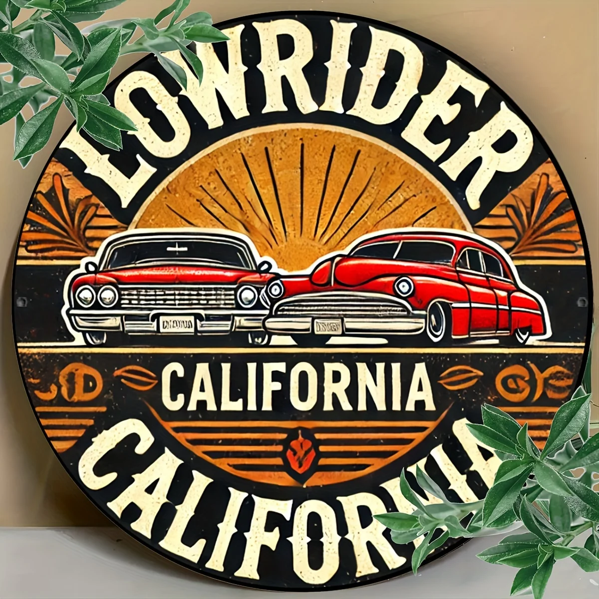 عبوة واحدة من لافتة ألومنيوم مستديرة من كاليفورنيا Lowrider، ديكور حائط مستوحى من الطراز العتيق للمنزل، العائلة، البار، كهف الرجل، المرآب، ديكور المشهد