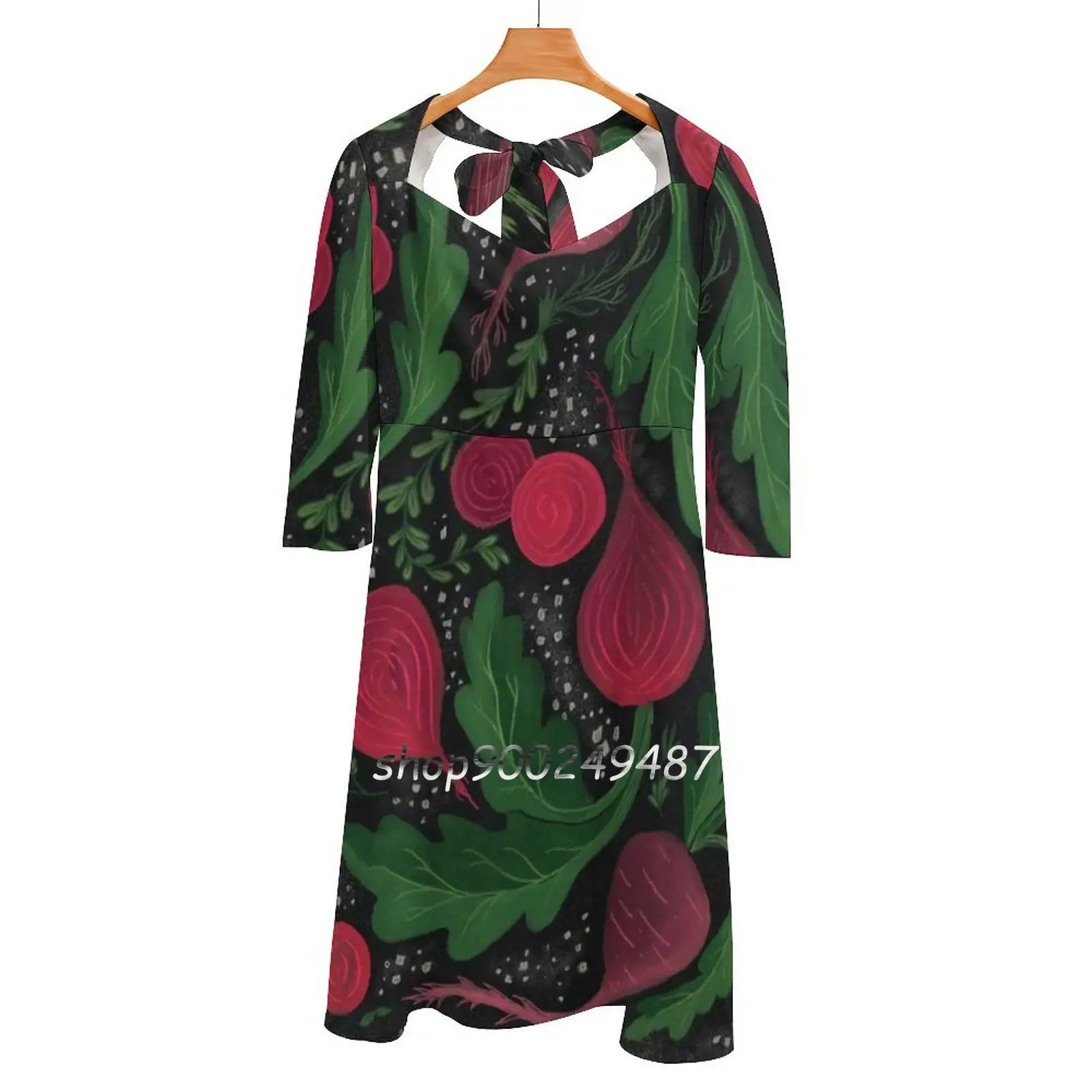 Turnip The Beet Flare Dress Square Neck Dress Elegant Female Fashion Printed Dress Vegetables Kitchen Beet Whimsical Cooking