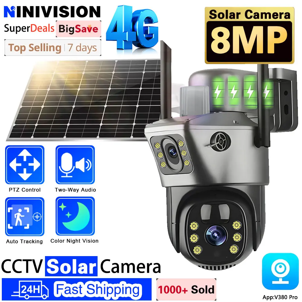 4K 4G Sim Solar Wireless Surveillance-Protection CCTV PTZ Camera PIR Human Detection Color Night Vision Solar Camera 4G Outdoor