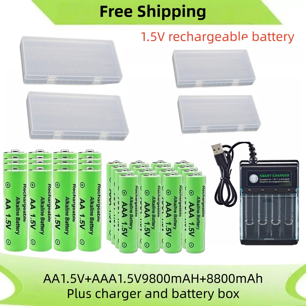 Originele Oplaadbare Batterij 1.5V AA 9800mAh + AAA 8800mAh + Oplader voor Computer Klok Radio Video game Digitale Camera AA AAA