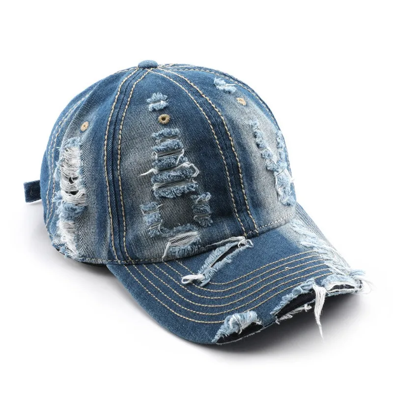 Vintage denim washed cotton Custom logo embroidery distressed cap Ripped hip hop snapback trucker sports hats Mens Baseball caps