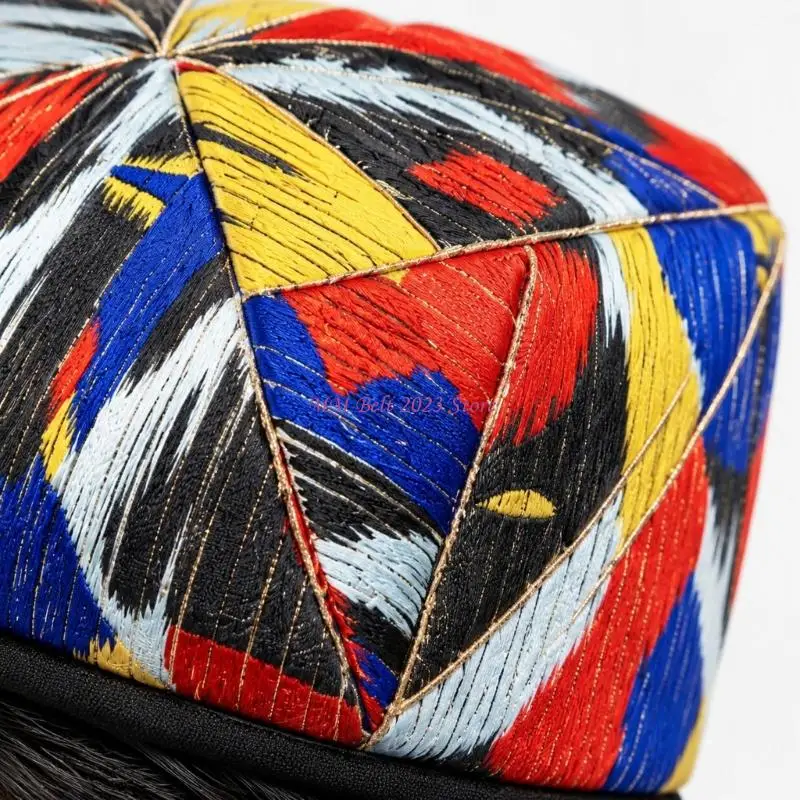 49ME Foldable Four-Corner Uyghur Hat Ethnic Cap for Travel Photos and Theme Parties