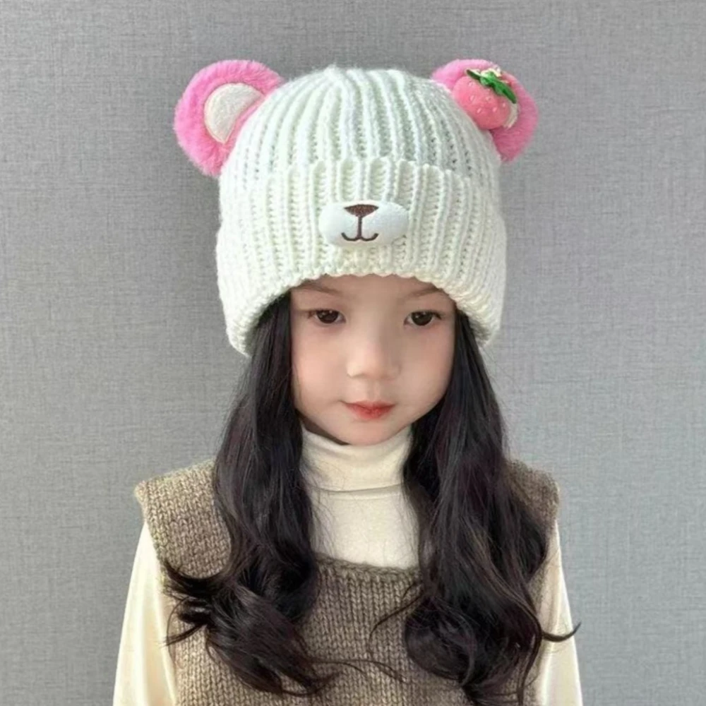 قبعة شتوية للفتيات الصغيرات - زخارف أذن الدب الكرتوني، غطاء رأس ناعم ودافئ، فستان هدايا عيد الميلاد #2