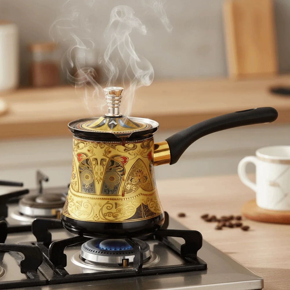 

Universal Stainless Steel Turkish Coffee Pot Long Handle Portable Milk Tea Pot 350/550/720ml Luxury Butter Warmer Porridge