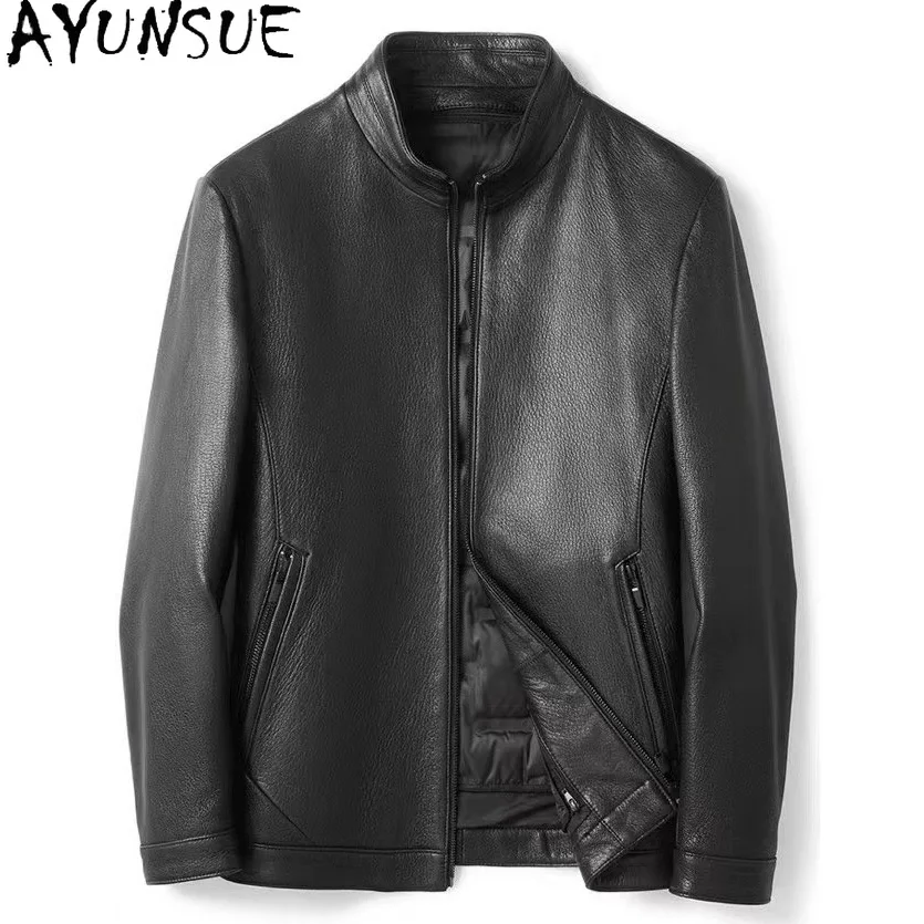 

AYUNSUE Genuine Leather Jacket Men 2025 Winter Mens Clothes Casual 100% Goatskin Coat Down Liner Detachable Jaqueta De Couro