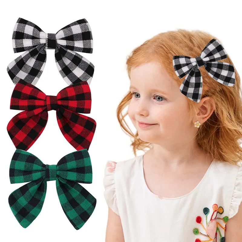 

1 Pcs Children's Harajuku Kawaii Hair Clip Korean Plaid Retro Brand Hair Accessories For Girl Bow Hair Pins High-quality Luxury
