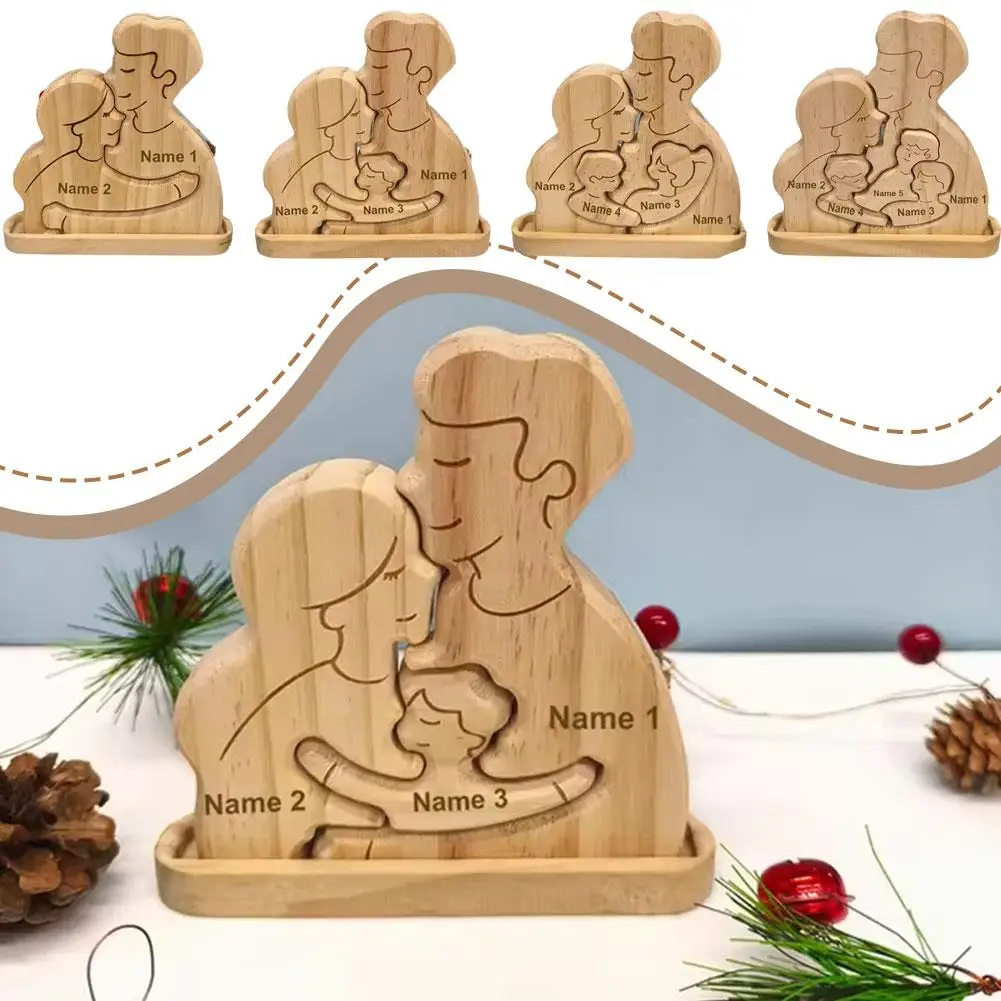 Christmas Gifts Personalized Wooden Family Puzzle Custom Engraving Names Sculpture Home Holiday Decor For Mom And Dad