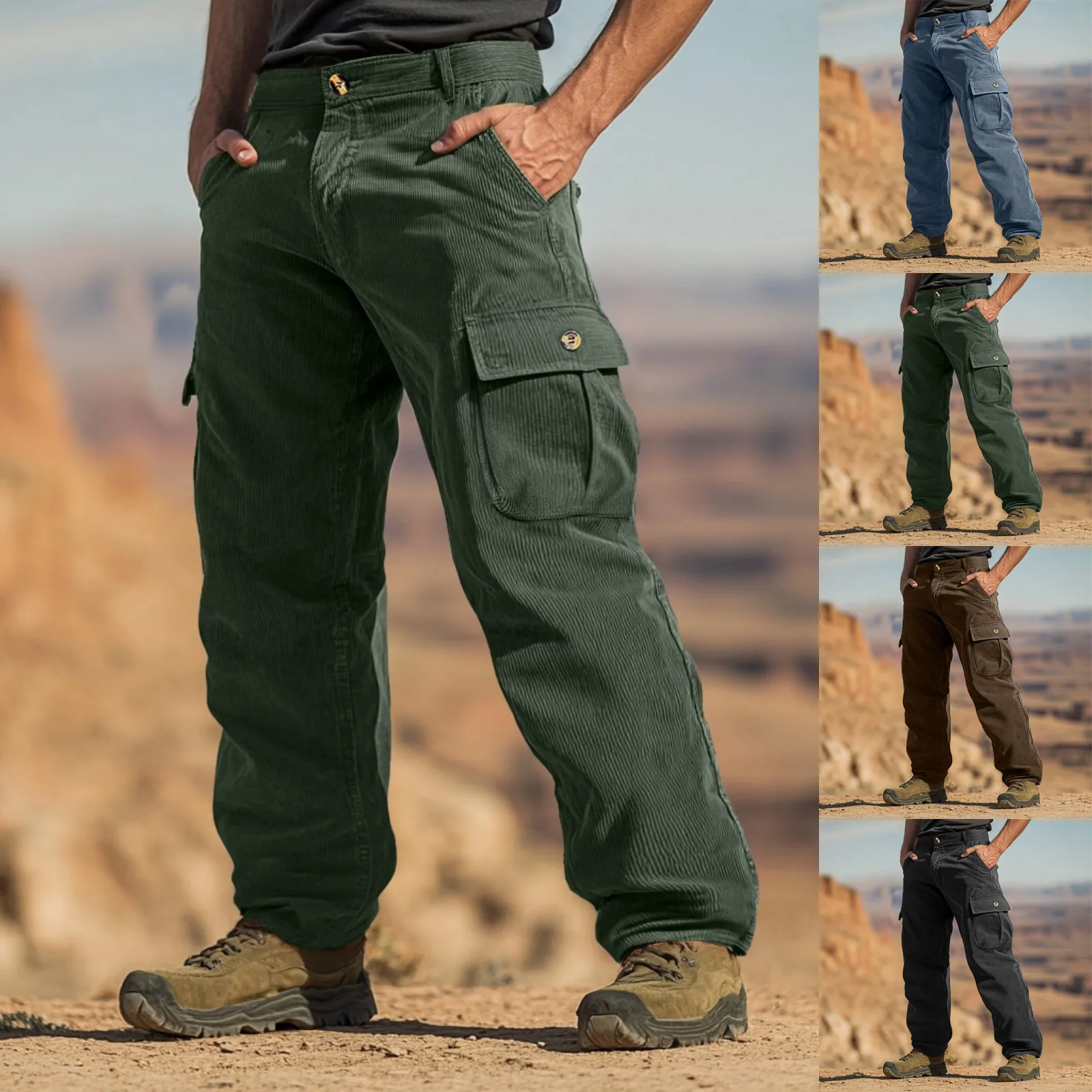 

Men's Overalls Drawstring Autumn And Winter New Multi Pocket Loose Casual Pants Hiking Pants Twill Pants Outdoor Cargo Pants